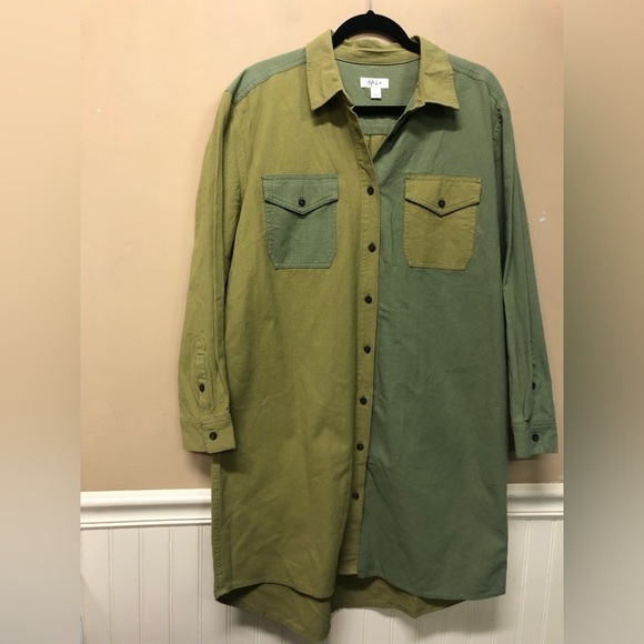 Style & Co Green Colorblock Shirt Dress Size L NWT - Picture 1 of 6